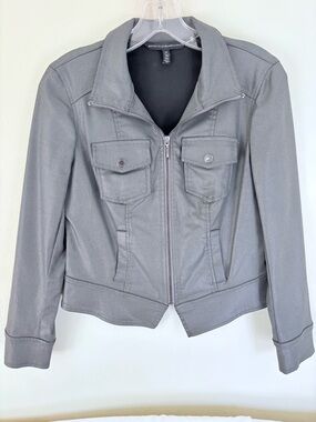 White House Black Market Coated denim Zip-Front Jean Jacket